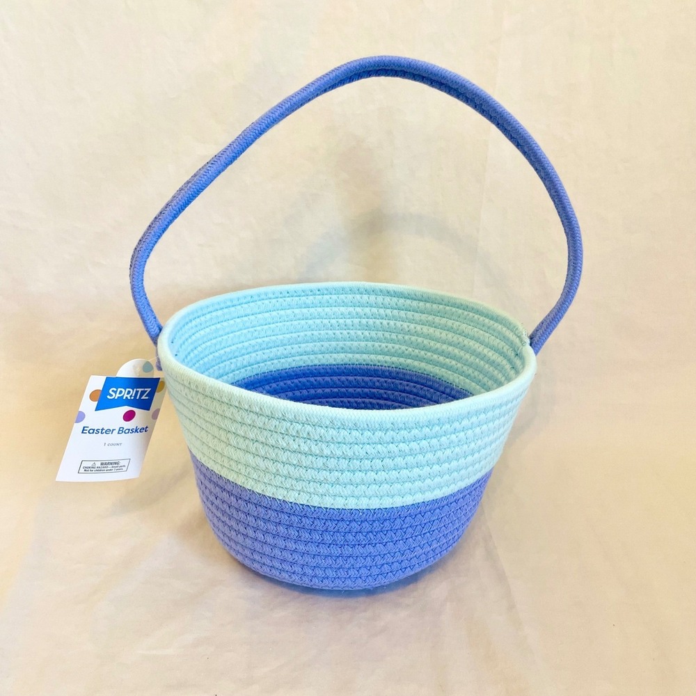 Spritz Easter Decorative Rope Basket Light Blue Woven Cotton Round Handle